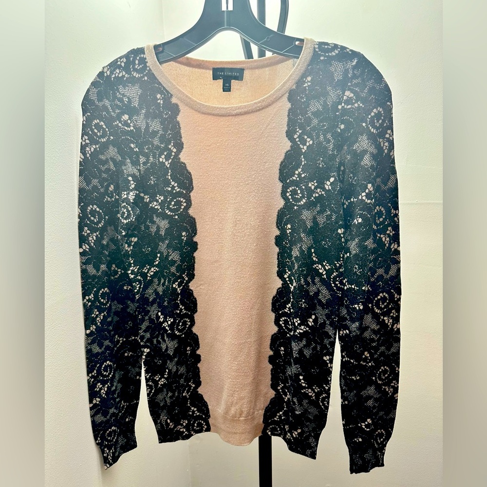 The Limited Dusty Pink with Black Lace Print Light Sweater, Size XS